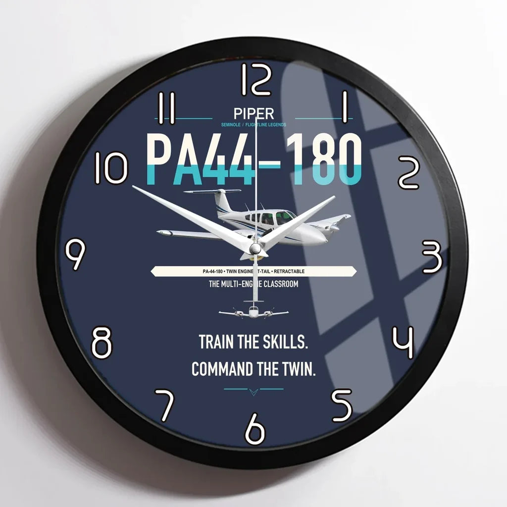 Piper PA-44-180 Seminole design on navy blue framed wall clock