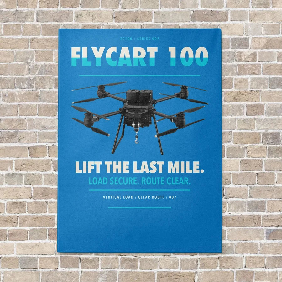 DJI FlyCart 100 vertical canvas print - no frame - turquoise background
