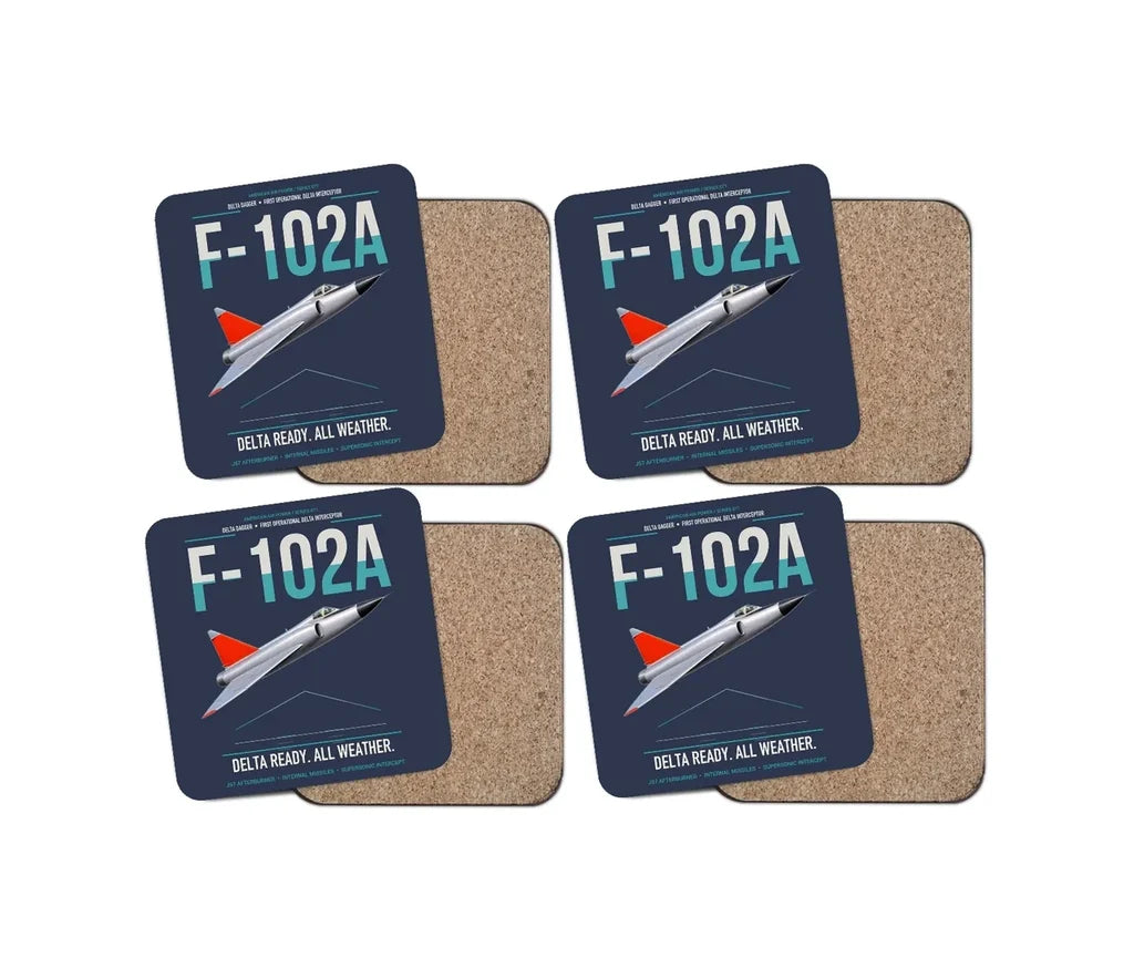 F-102A Delta Dagger design on navy blue 4 pieces set coaster