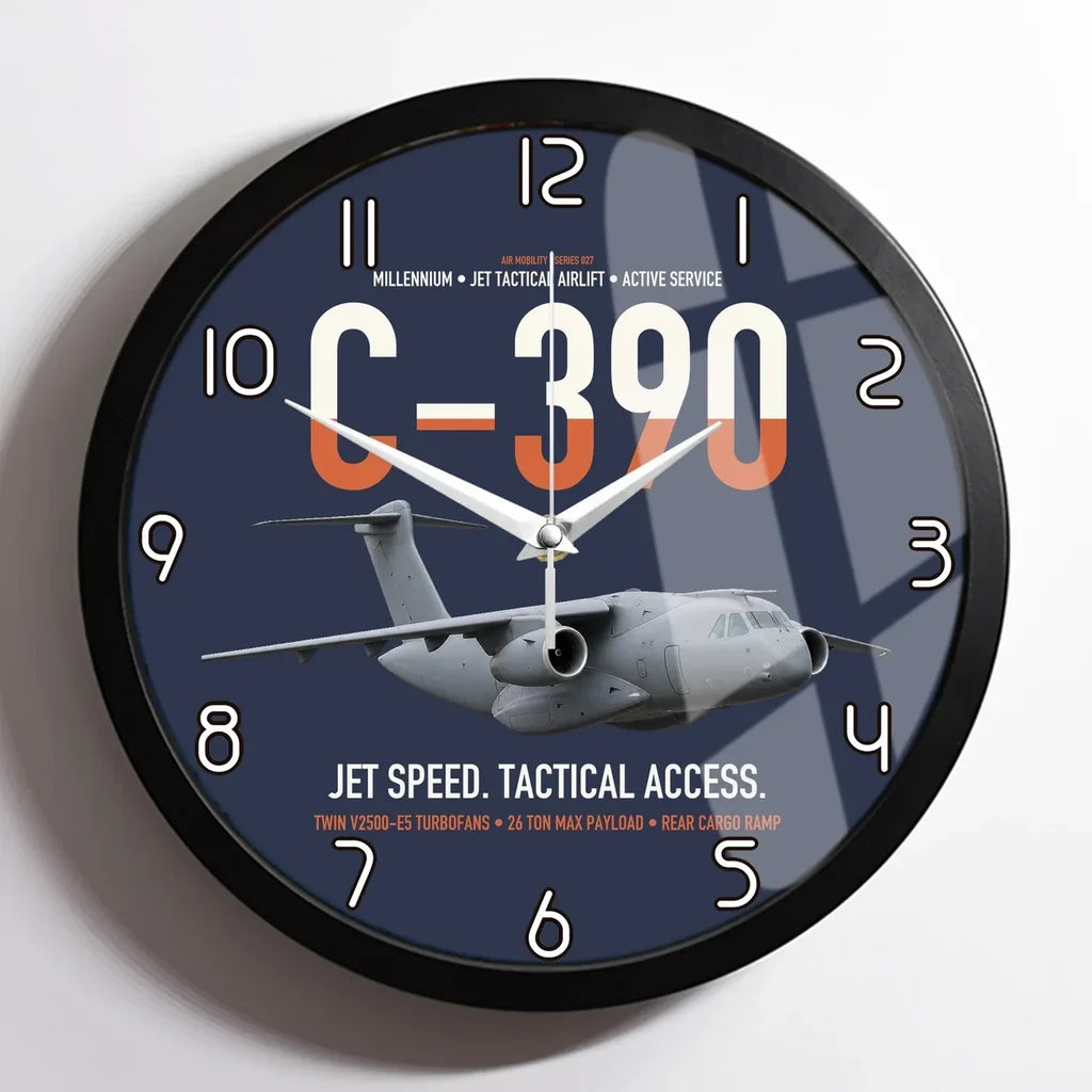 C-390 Millennium design on navy blue framed wall clock