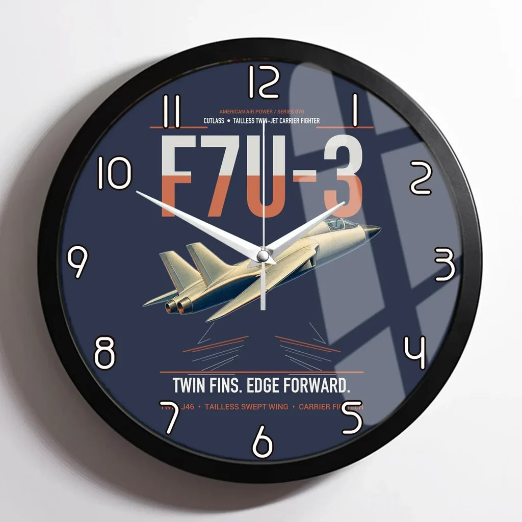 F7U-3 Cutlass design on navy blue framed wall clock