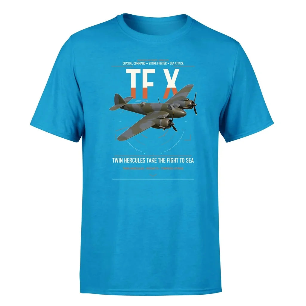 Bristol Beaufighter TF X design on turquoise t-shirt, single-side print