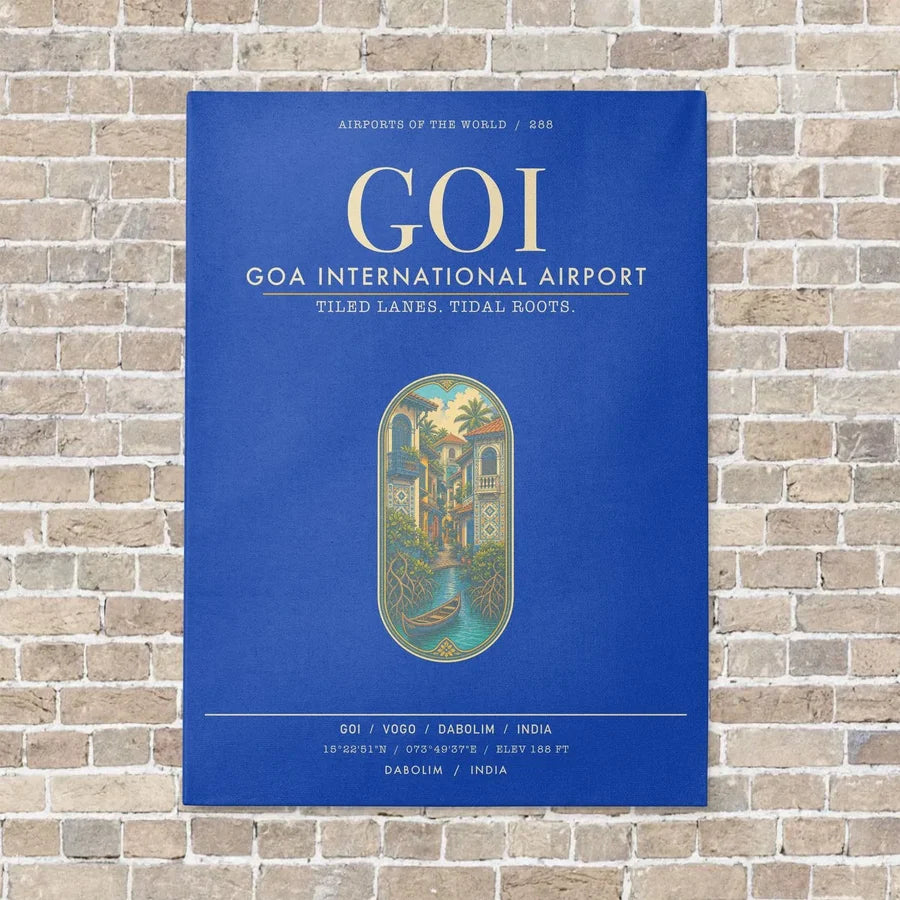Goa International Airport Dabolim GOI - Canvas Framed - Blue