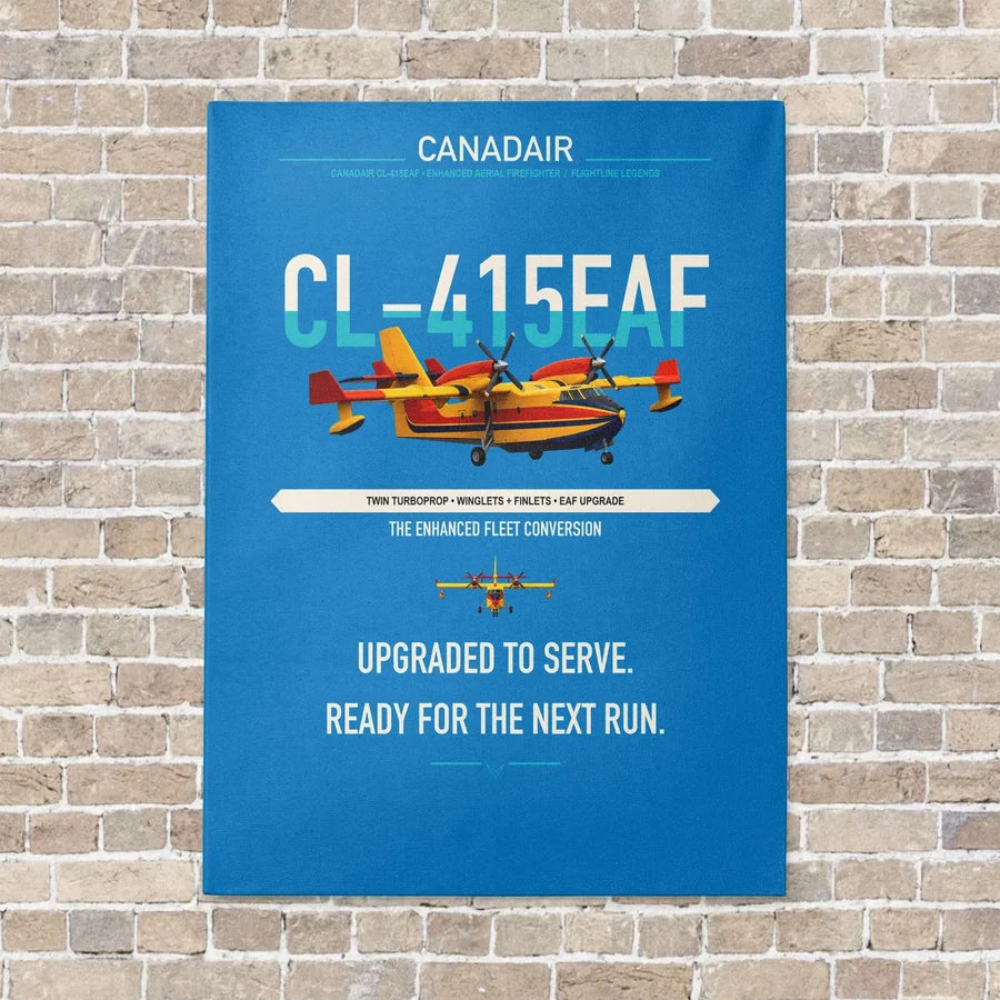 Canadair CL-415EAF vertical canvas print - no frame - turquoise background