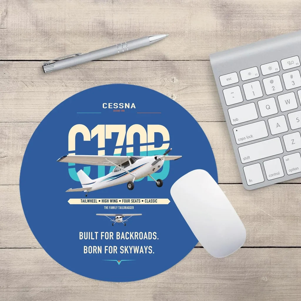 Cessna 170B design on blue round mouse pad