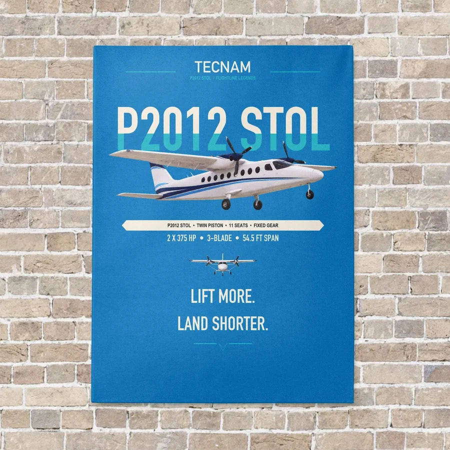Tecnam P2012 STOL vertical canvas print - no frame - turquoise background