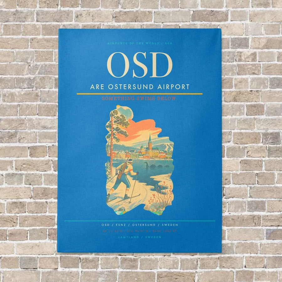 Are Ostersund Airport OSD vertical canvas print - no frame - turquoise background