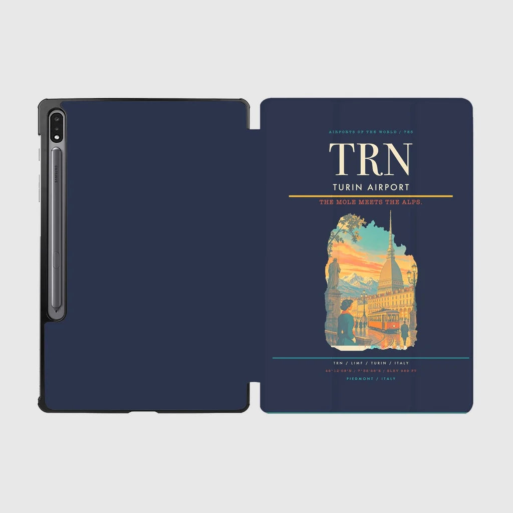 Turin Airport (TRN) design on navy blue samsung tablet tablet case