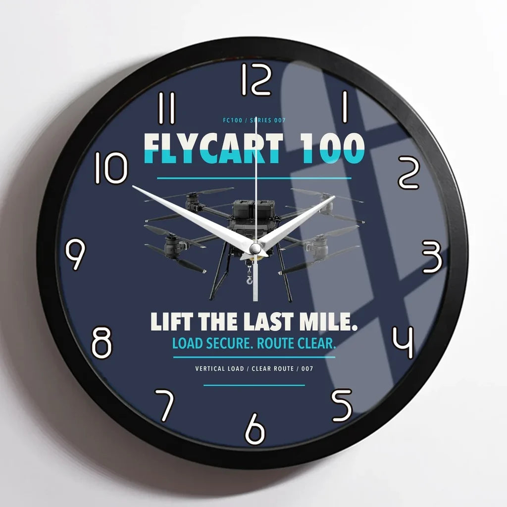 DJI FlyCart 100 design on navy blue framed wall clock