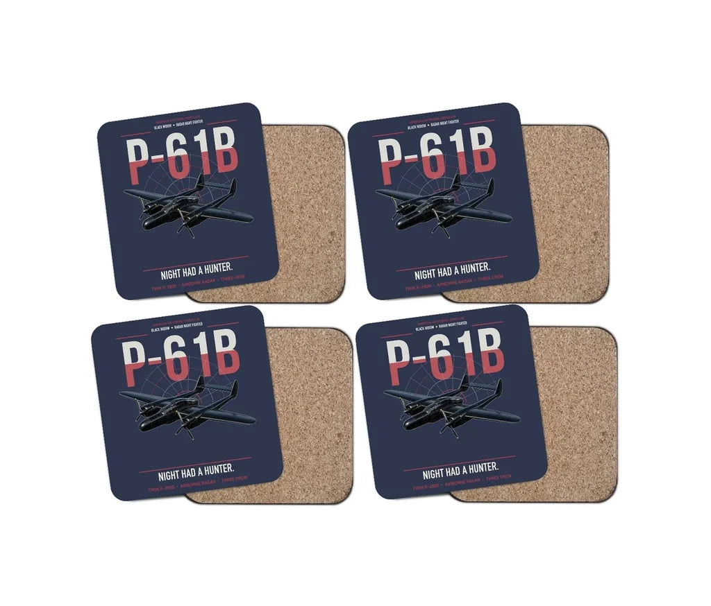 P-61B Black Widow design on navy blue 4 pieces set coaster