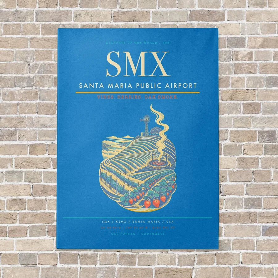 Santa Maria Public Airport SMX vertical canvas print - no frame - turquoise background