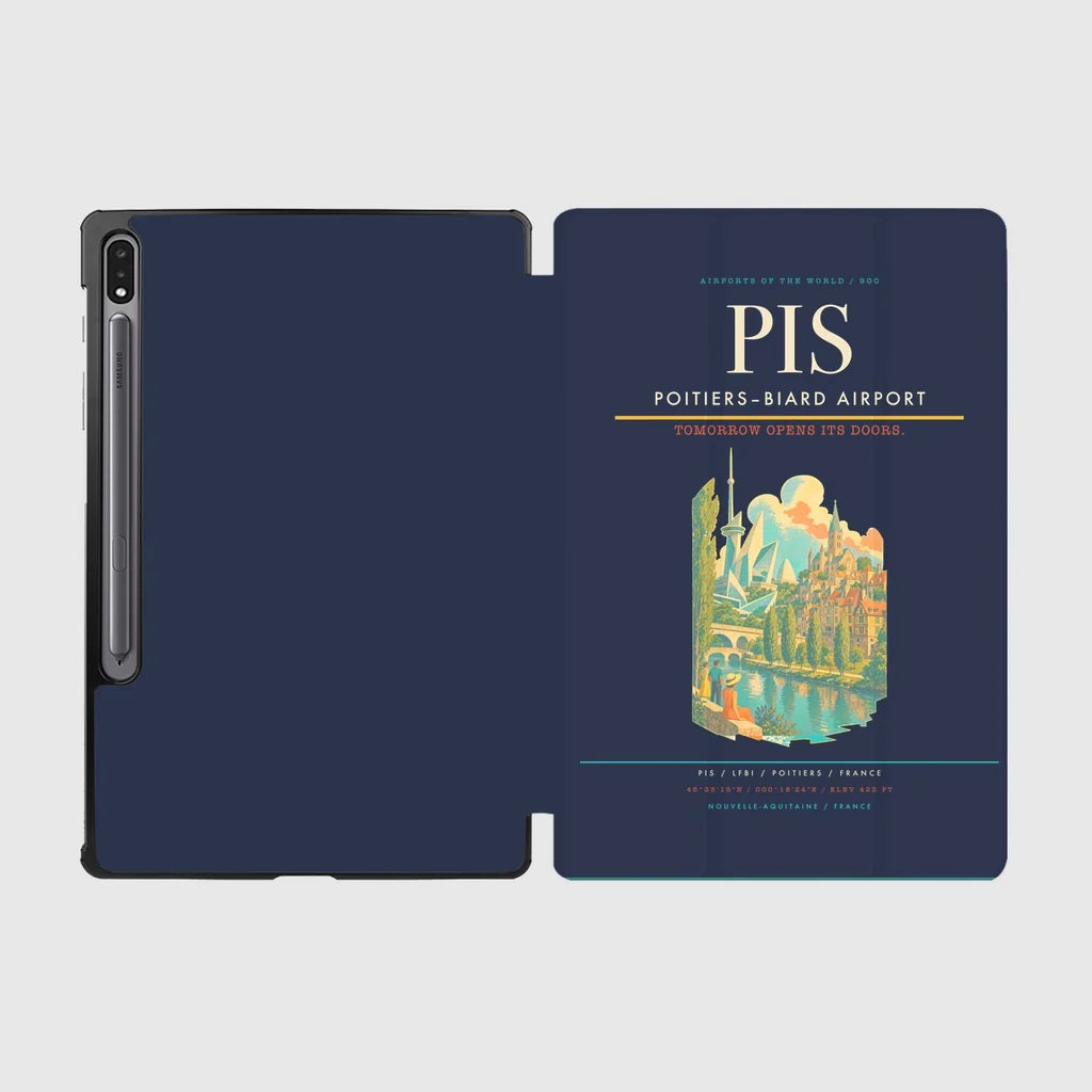 Poitiers–Biard Airport (PIS) design on navy blue samsung tablet tablet case