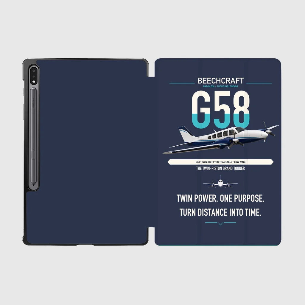 Beechcraft Baron G58 design on navy blue samsung tablet tablet case