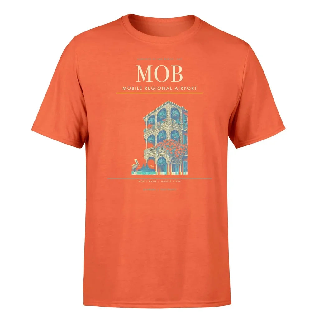Mobile Regional Airport (MOB) T-Shirt single-side front print in Orange | mobile-regional-airport-mob-double-side-t-shirt