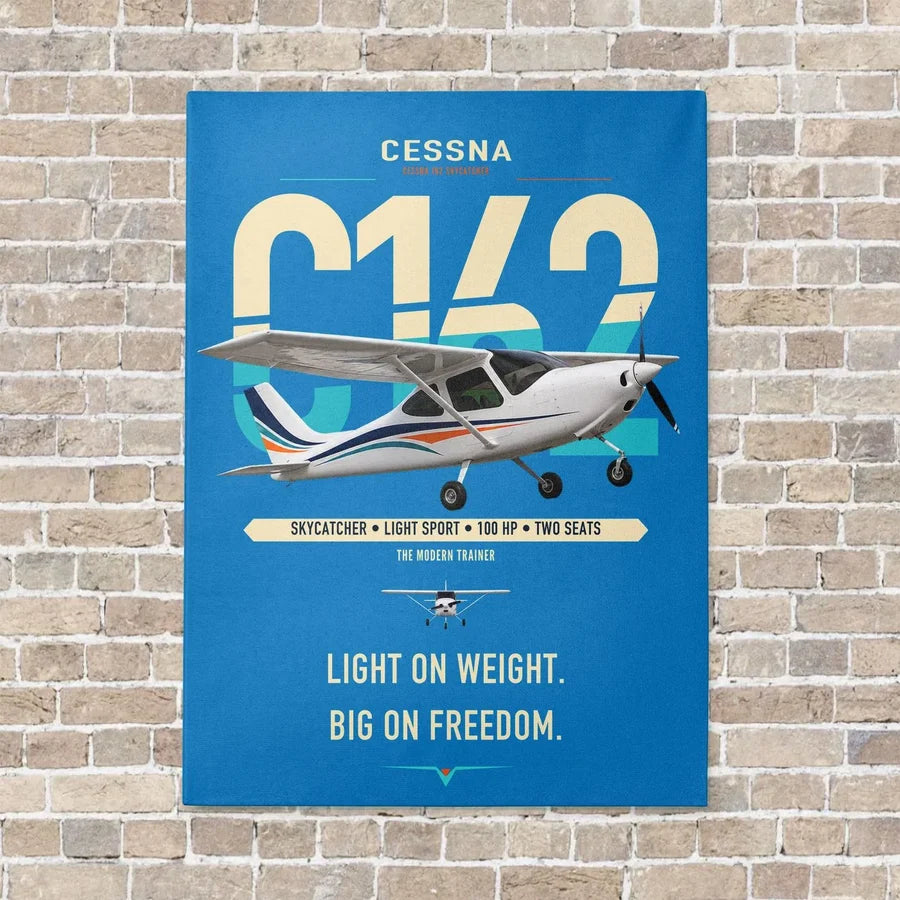 Cessna 162 Skycatcher vertical canvas print - no frame - turquoise background
