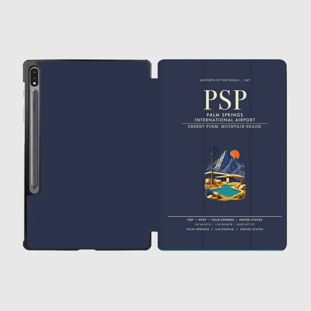 Palm Springs International Airport (PSP) design on navy blue samsung tablet tablet case