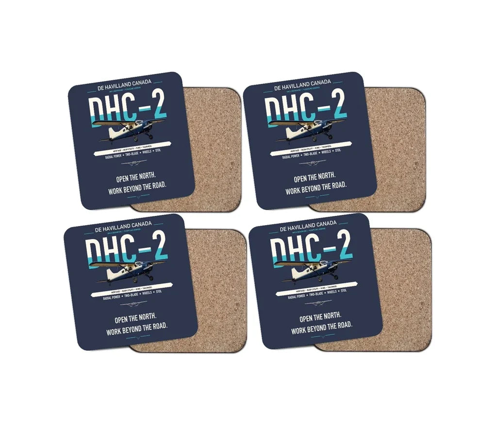 DHC-2 Beaver Mk I design on navy blue 4 pieces set coaster