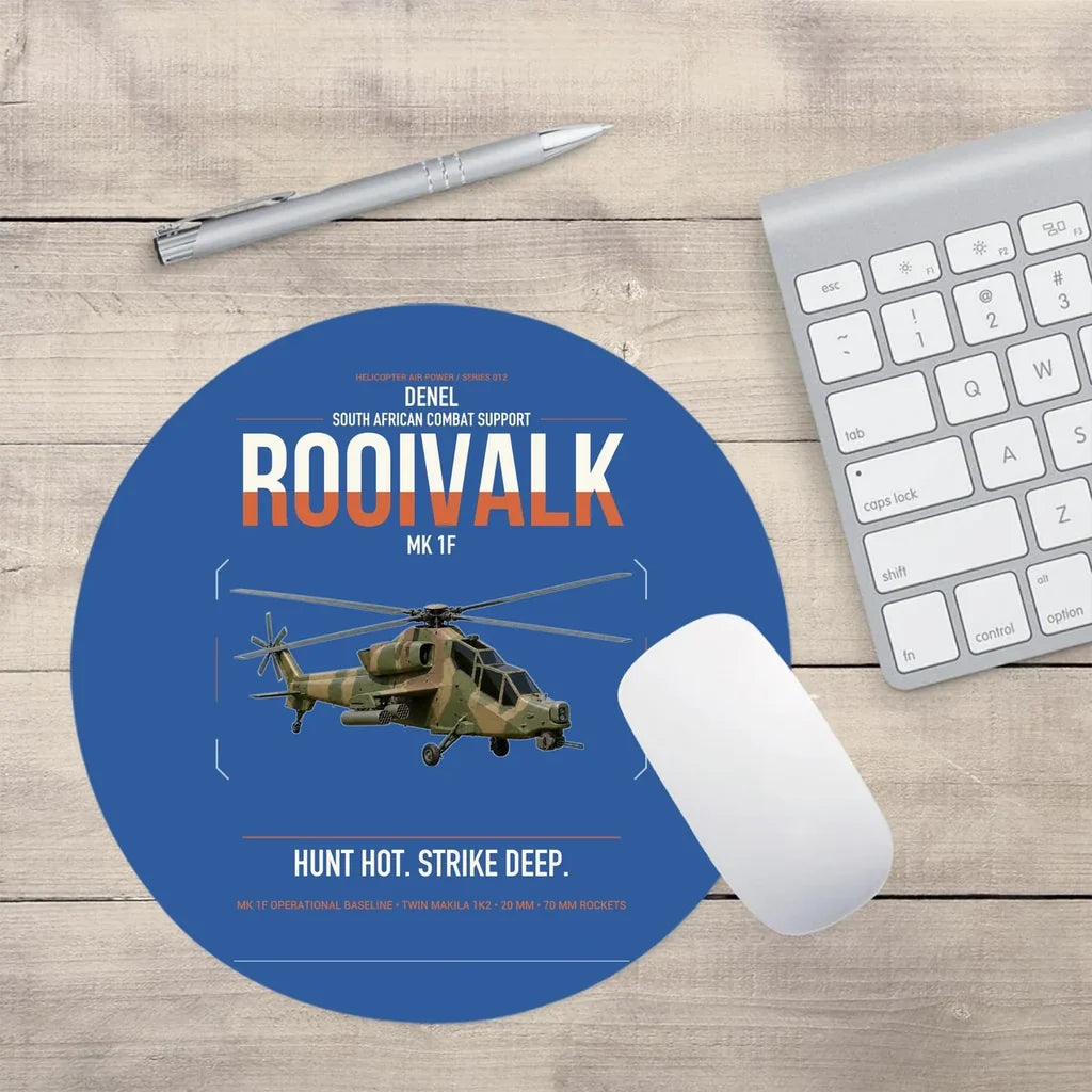 Denel Rooivalk Mk 1F design on blue round mouse pad