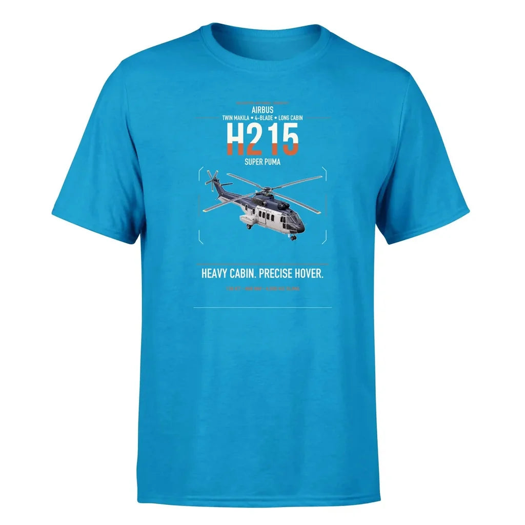 Airbus H215 design on turquoise t-shirt, single-side print