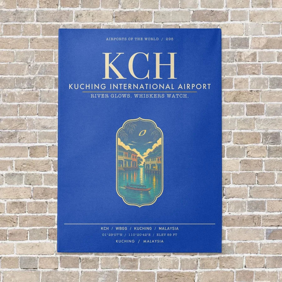 Kuching International Airport KCH - Canvas Framed - Blue