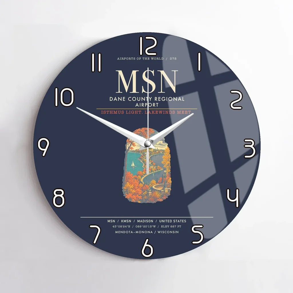 Dane County Regional Airport Madison MSN Wall-Clock No-Frame - Navy Blue