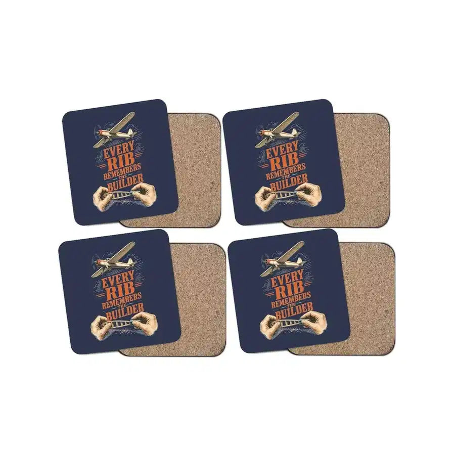 Every Rib Remembers The Builder design on navy blue 4 pieces set coaster