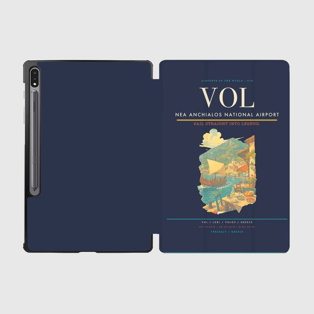 Nea Anchialos National Airport (VOL) design on navy blue samsung tablet tablet case