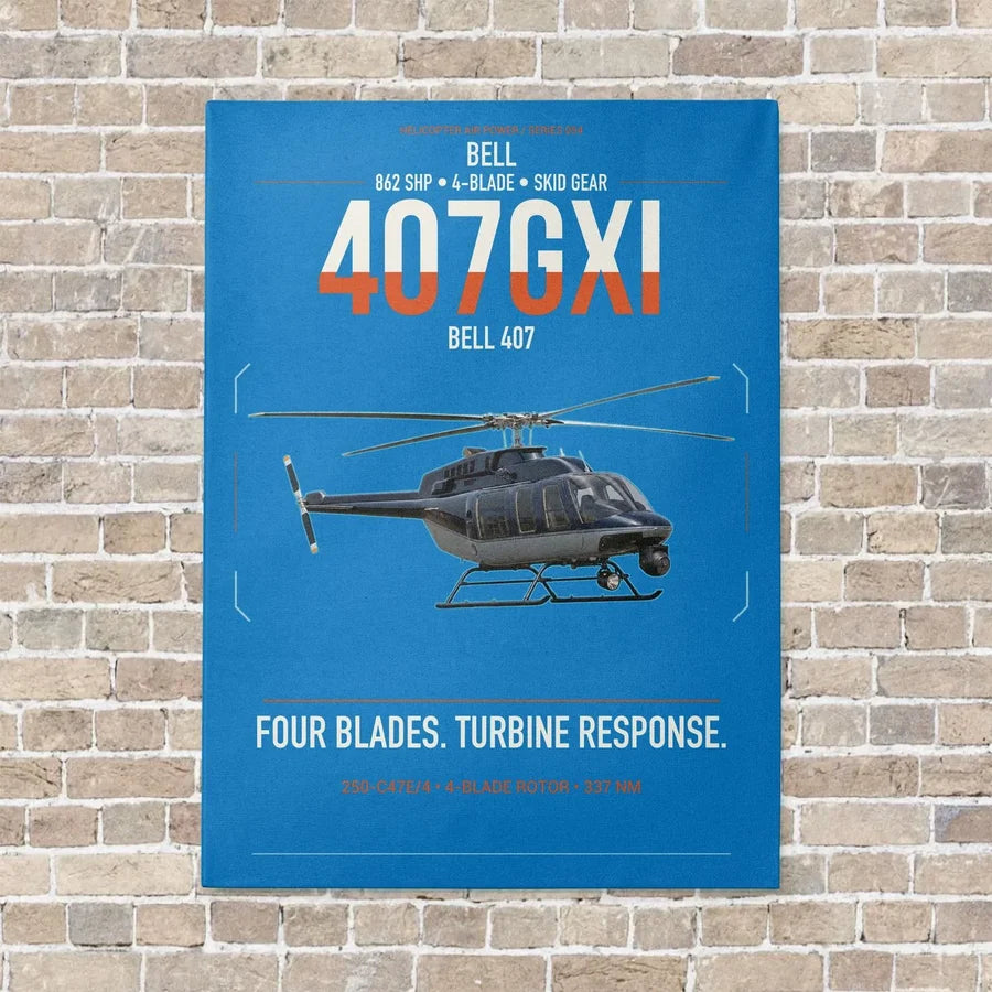 Bell 407GXi vertical canvas print - no frame - turquoise background