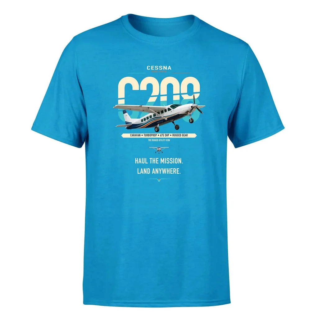 Cessna 208 Caravan design on turquoise t-shirt, single-side print