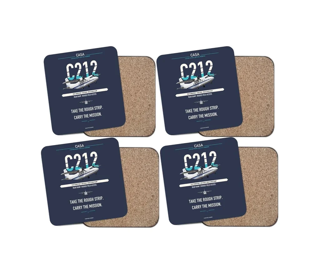 CASA C-212-400 Aviocar design on navy blue 4 pieces set coaster