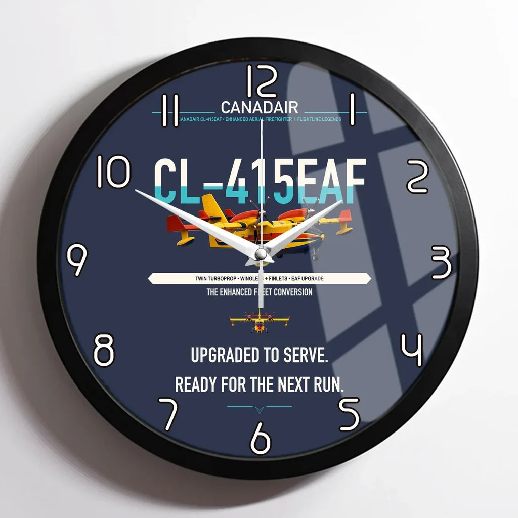 Canadair CL-415EAF design on navy blue framed wall clock