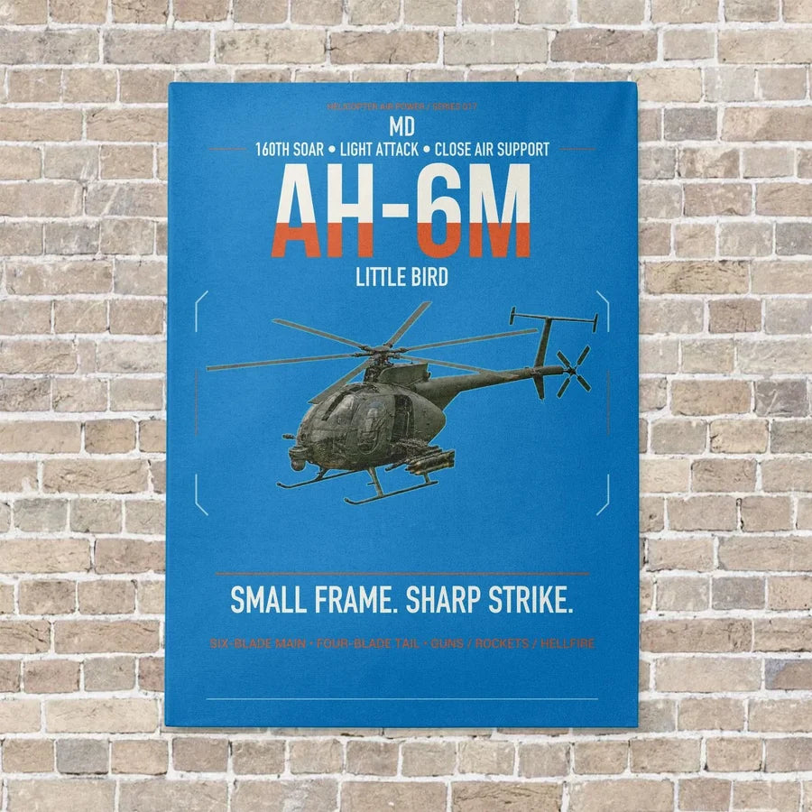 MD AH-6M Little Bird vertical canvas print - no frame - turquoise background