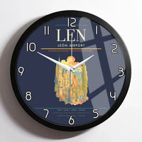 Thumbnail for León Airport (LEN) design on navy blue framed wall clock