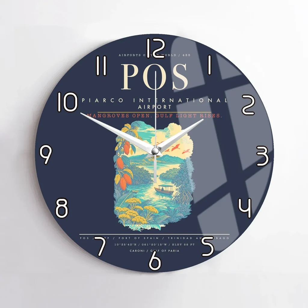 Piarco International Airport POS Wall-Clock No-Frame - Navy Blue