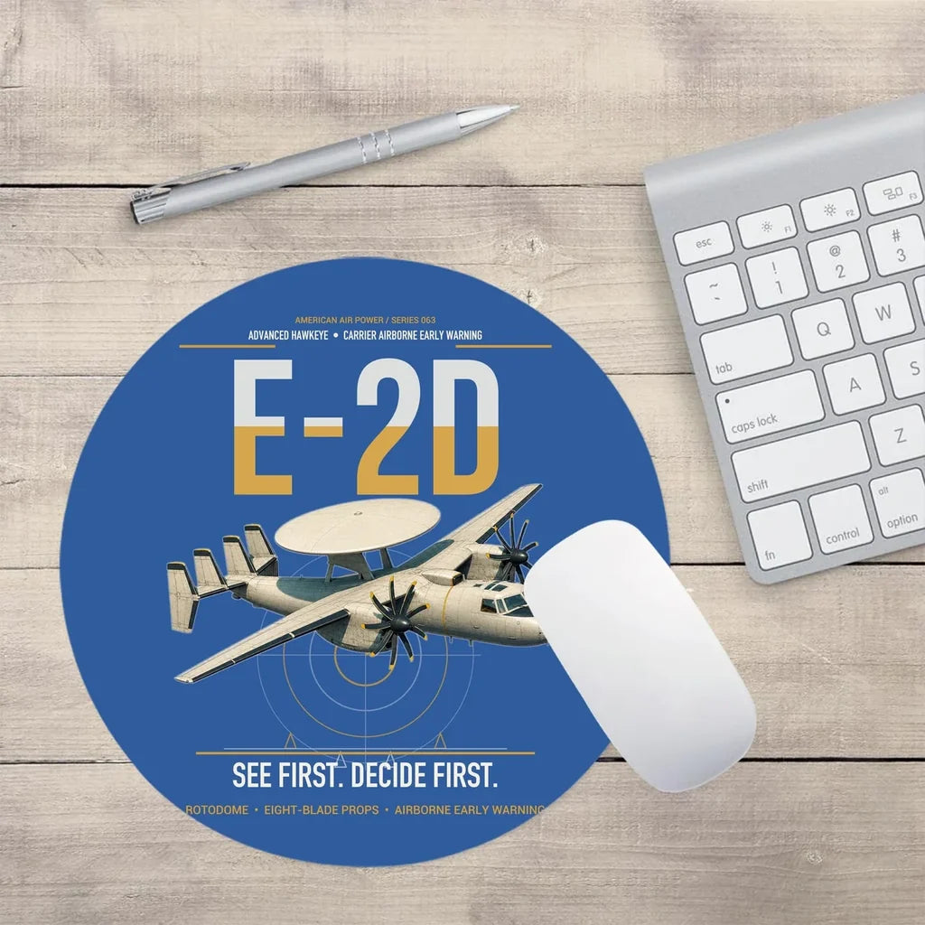 E-2D Advanced Hawkeye design on blue round mouse pad