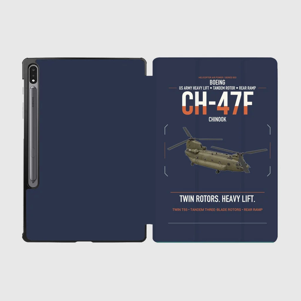Boeing CH-47F Chinook design on navy blue samsung tablet tablet case