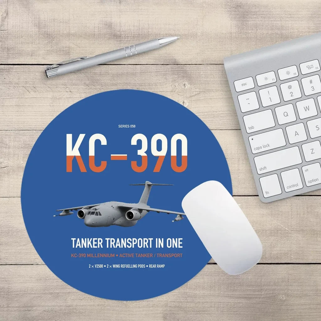 Embraer KC-390 Millennium design on blue round mouse pad