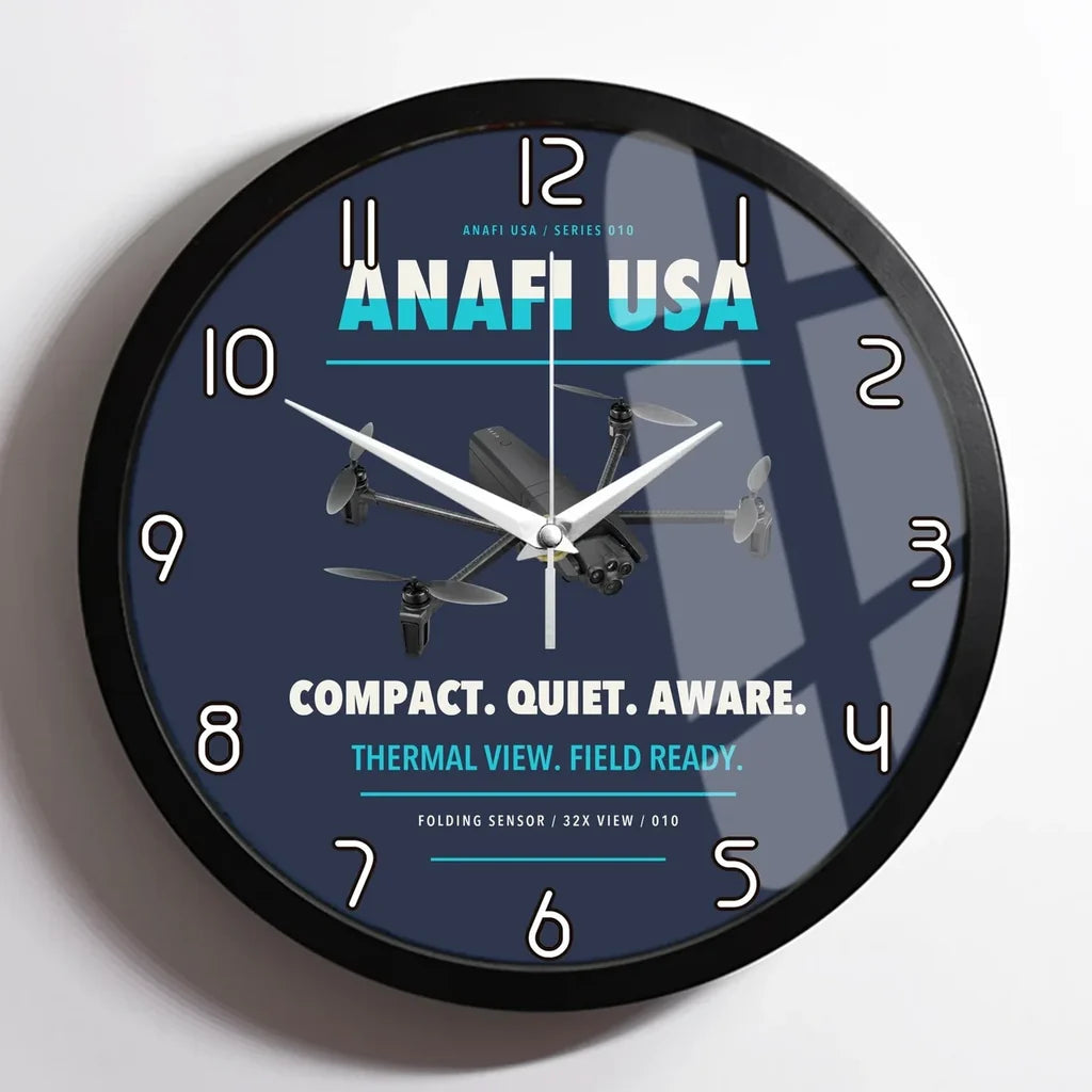 Parrot ANAFI USA design on navy blue framed wall clock
