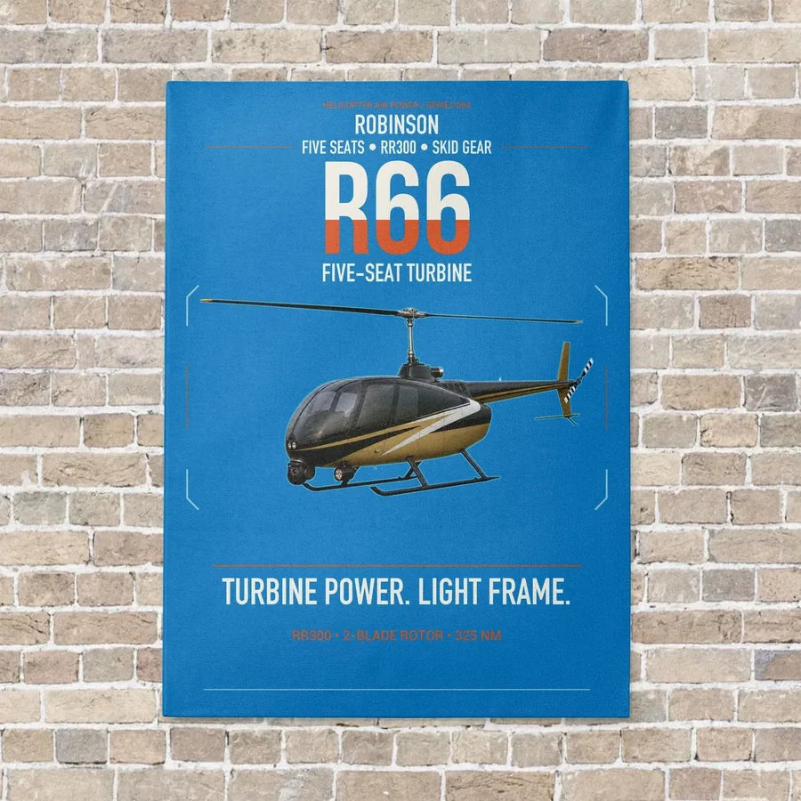 Robinson R66 vertical canvas print - no frame - turquoise background