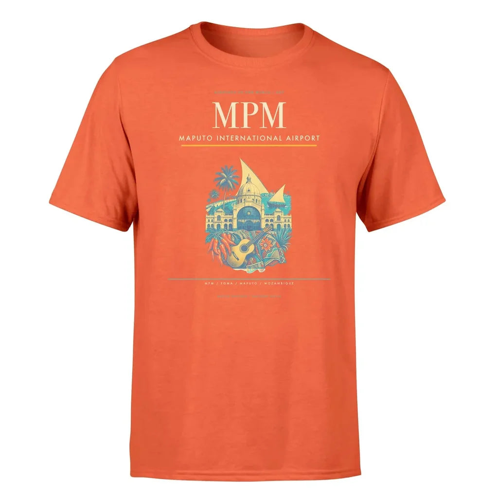 Maputo International Airport (MPM) T-Shirt single-side front print in Orange | maputo-international-airport-mpm-double-side-t-shirt