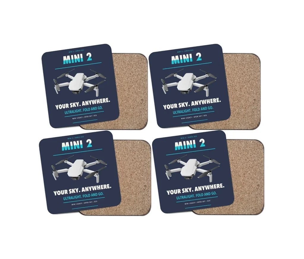 DJI Mini 2 design on navy blue 4 pieces set coaster