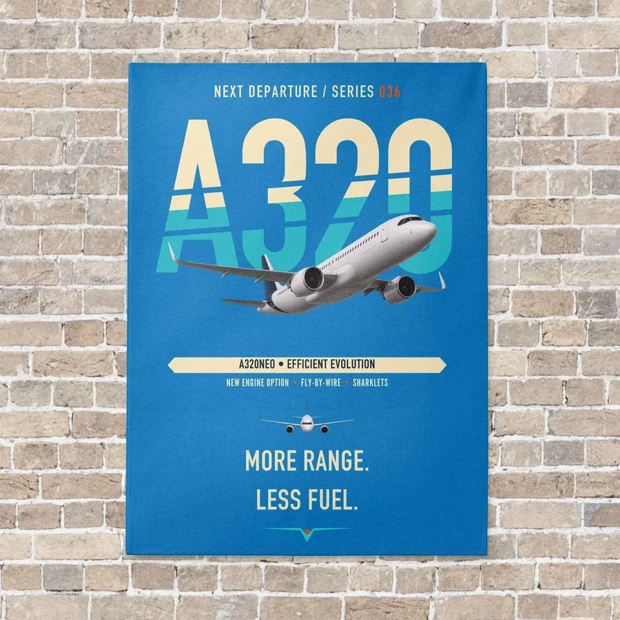 Airbus A320neo vertical canvas print - no frame - turquoise background