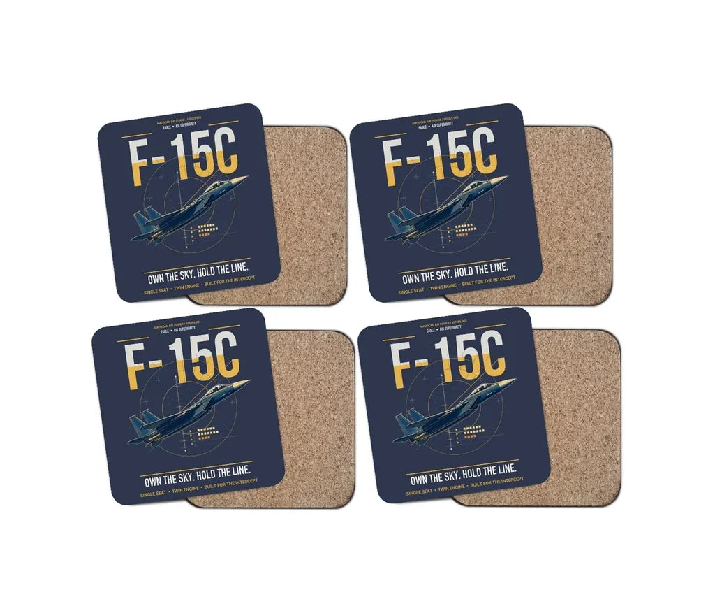 F-15C Eagle design on navy blue 4 pieces set coaster