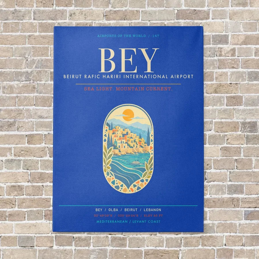 Beirut Rafic Hariri International Airport BEY - Canvas Framed - Blue