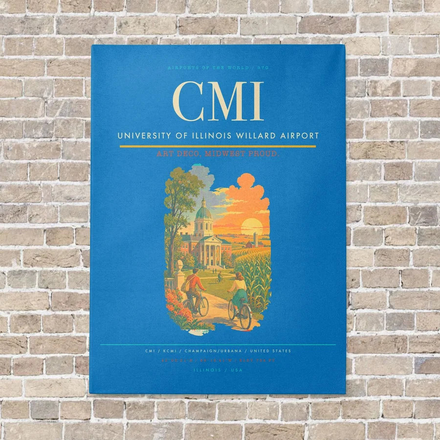 University of Illinois Willard Airport CMI vertical canvas print - no frame - turquoise background