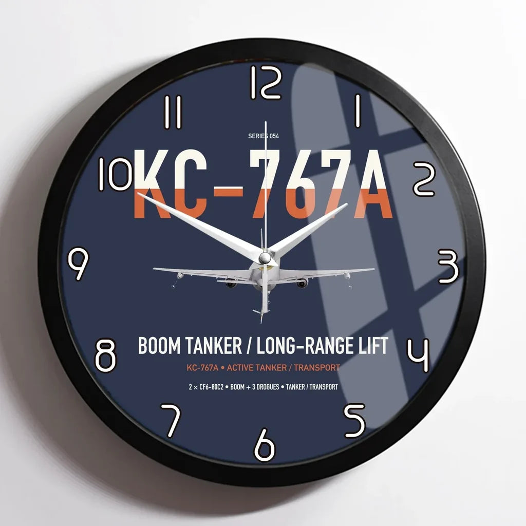 Boeing KC-767A design on navy blue framed wall clock
