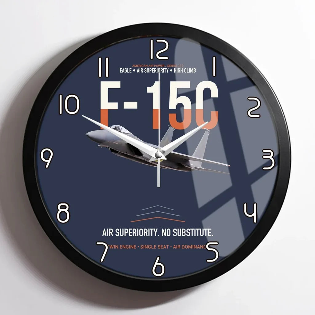F-15C Eagle Air Superiority No Substitute design on navy blue framed wall clock