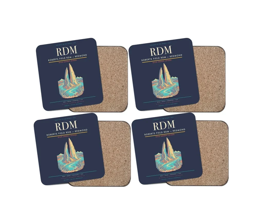 Roberts Field (RDM) design on navy blue 4 pieces set coaster