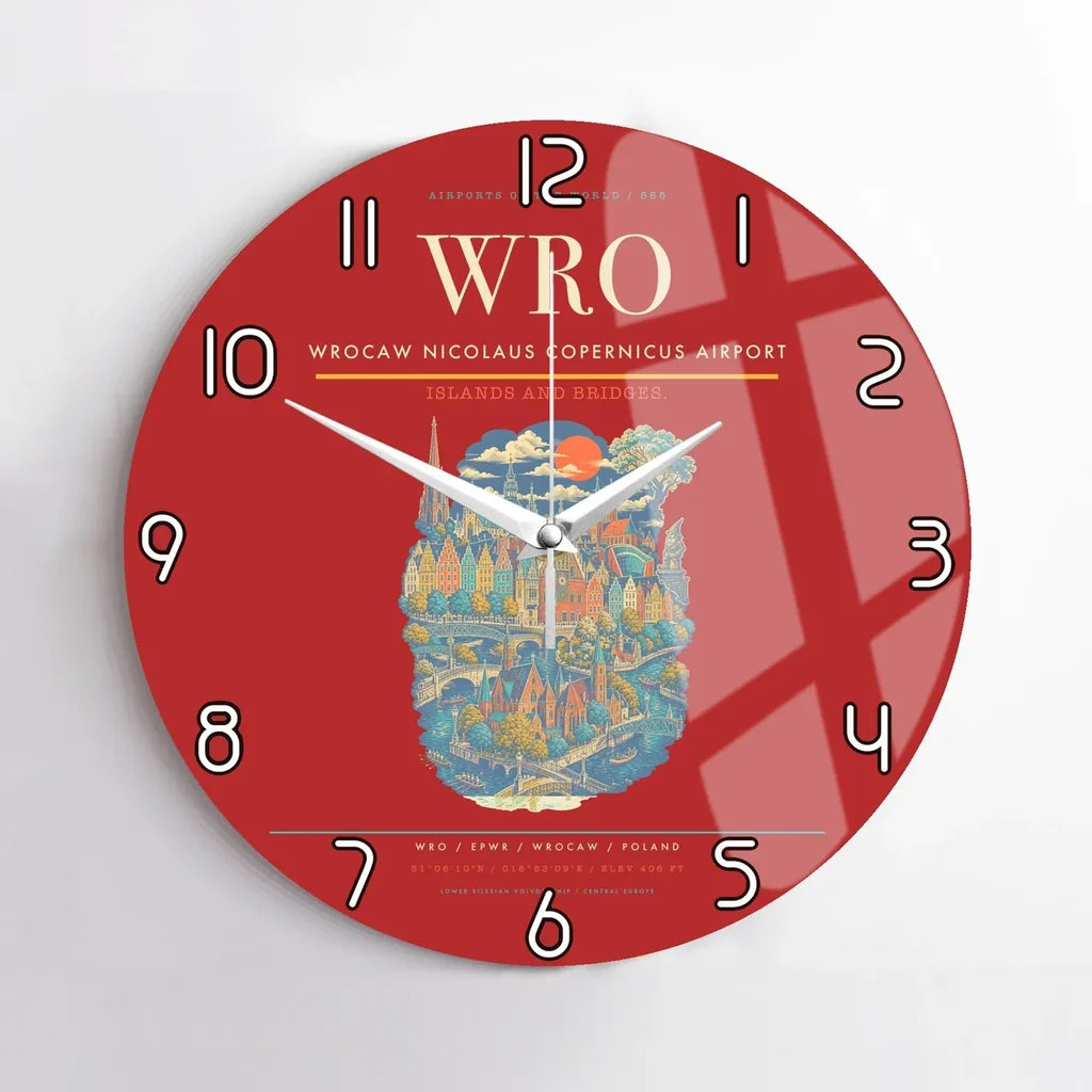 Wrocaw Nicolaus Copernicus Airport WRO Wall-Clock No-Frame - Red