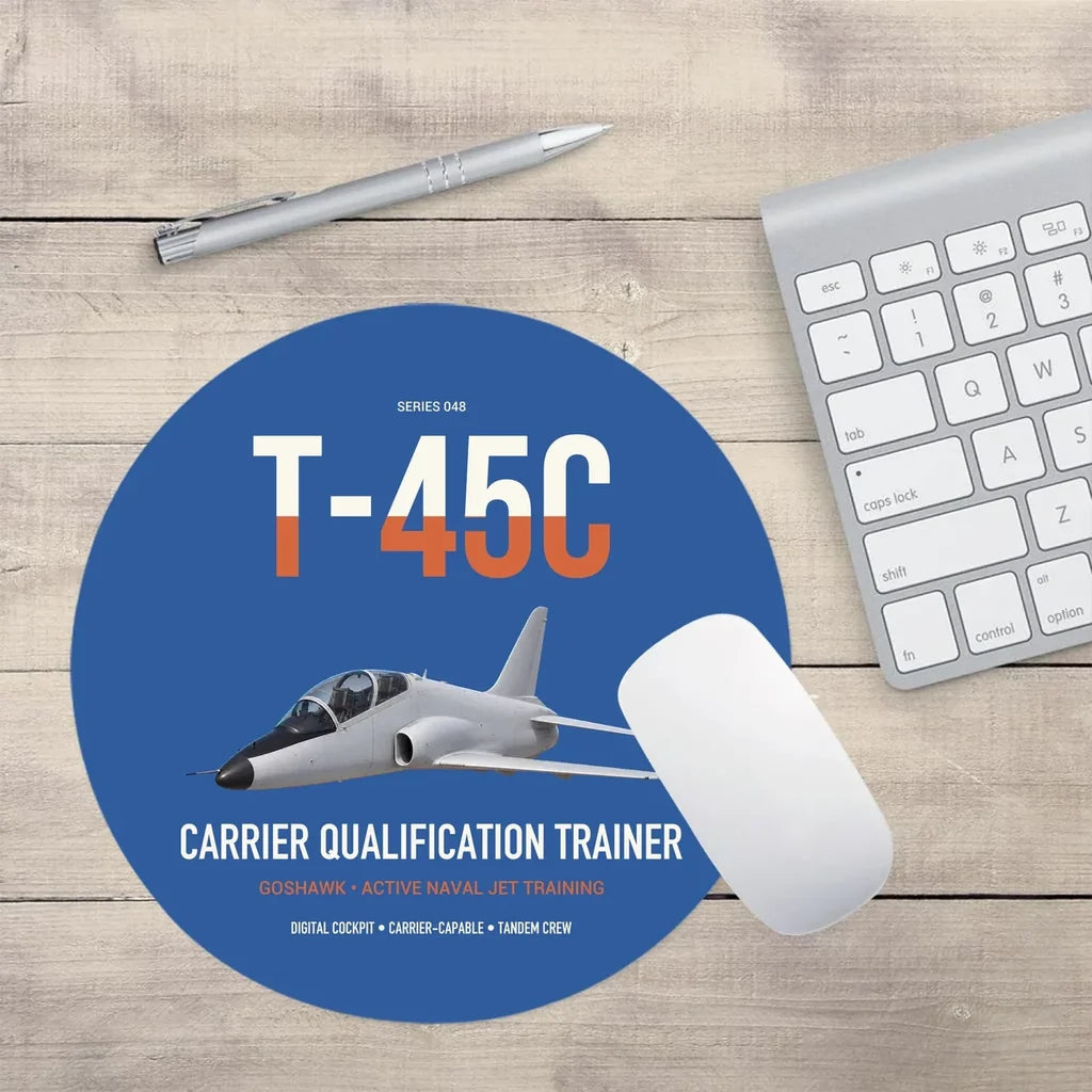 T-45C Goshawk design on blue round mouse pad